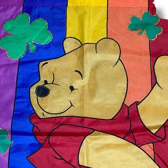 Vintage Disney Winnie the Pooh Garden Flag St Patricks Day Rainbow 27" x 44" - Picture 6 of 13